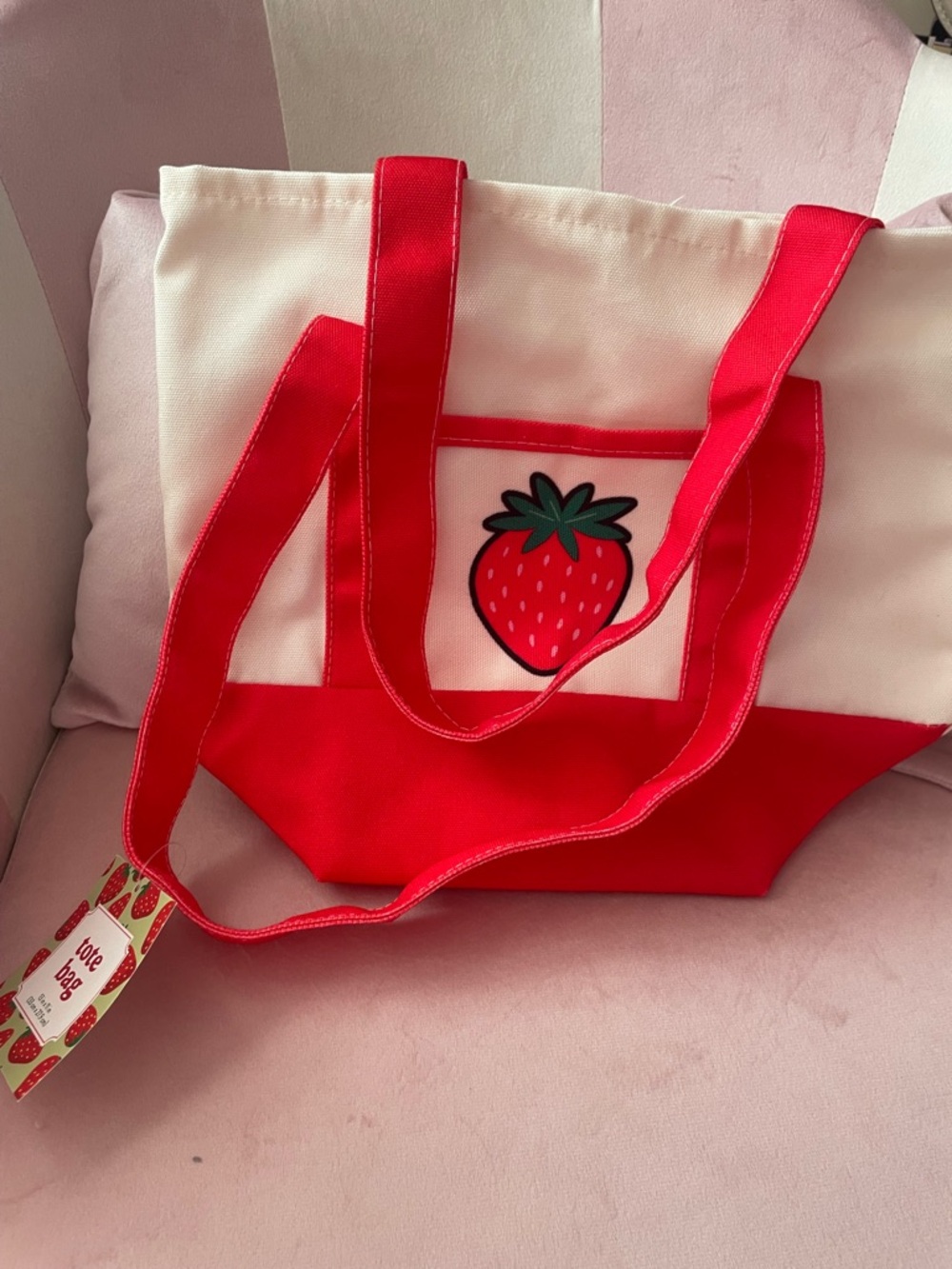 Strawberry Print Red & Cream Mini Tote Bag